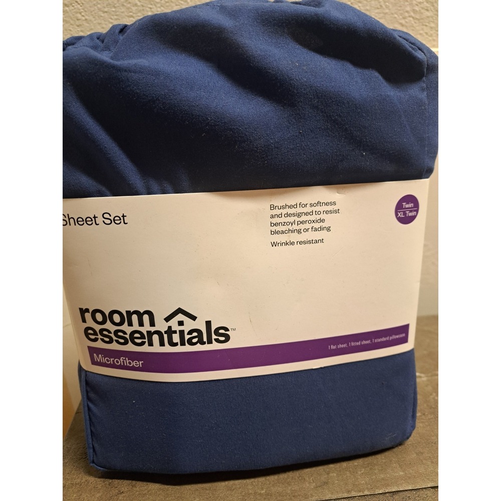 Room Essentials Twin XL Sheet Set Blue Microfiber Wrinkle Resistant Soft New